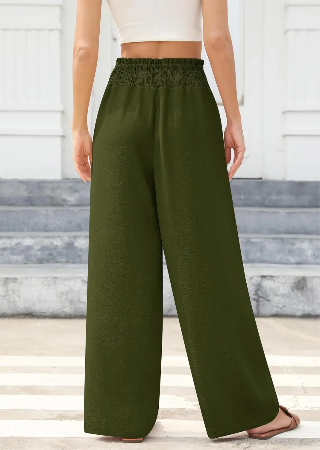 Womens Wide Leg Lounge Pants Smocked Elastic Waisted Loose Flowy Palazzo Beach Vacation Summer Casual Wear 2025