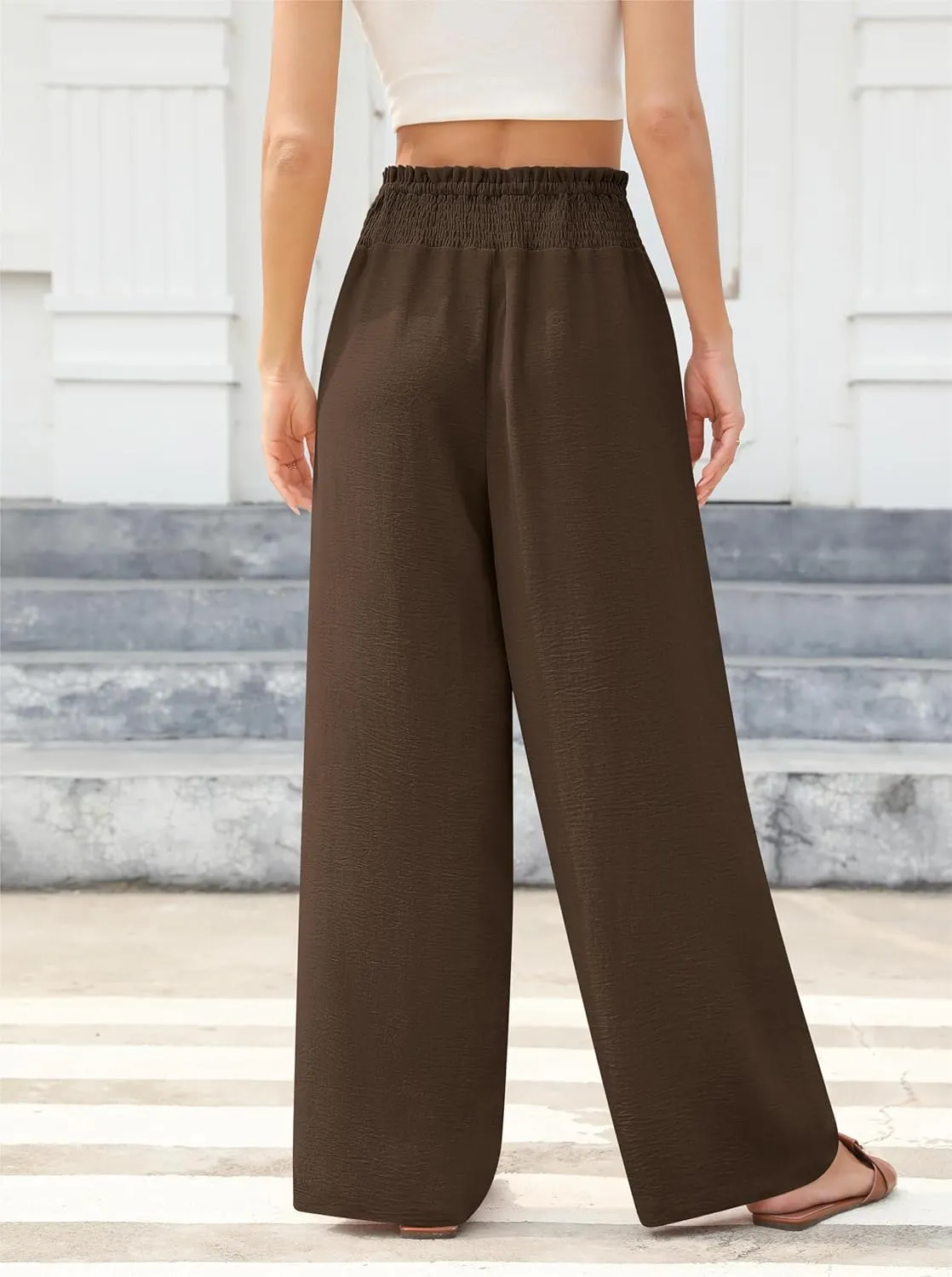 Womens Wide Leg Lounge Pants Smocked Elastic Waisted Loose Flowy Palazzo Beach Vacation Summer Casual Wear 2025