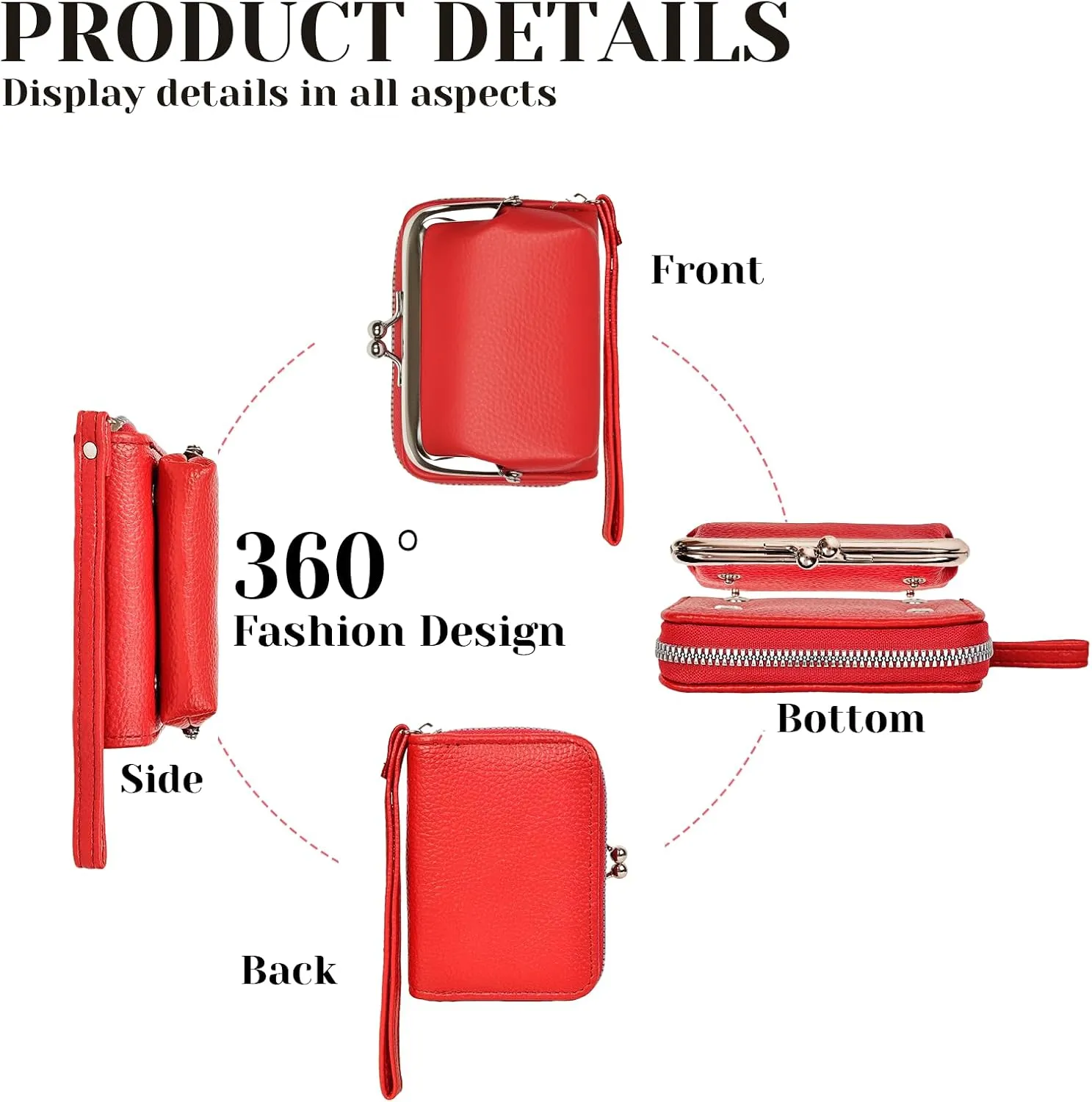 Women's Wristlet Wallet with Coin Purse - 9 Slot Zipper Card Organizer, PU Leather Wrist Wallets for Women with Kiss Lock & Detachable Strap, Multi-Functional Compact Wallet(Red)