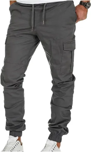 WUAI-Men Fashion Slim Fit Jogger Pants Drawstring Stretch Twill Cargo Athletic Workout Chino Utility Combat Pants with Pocket