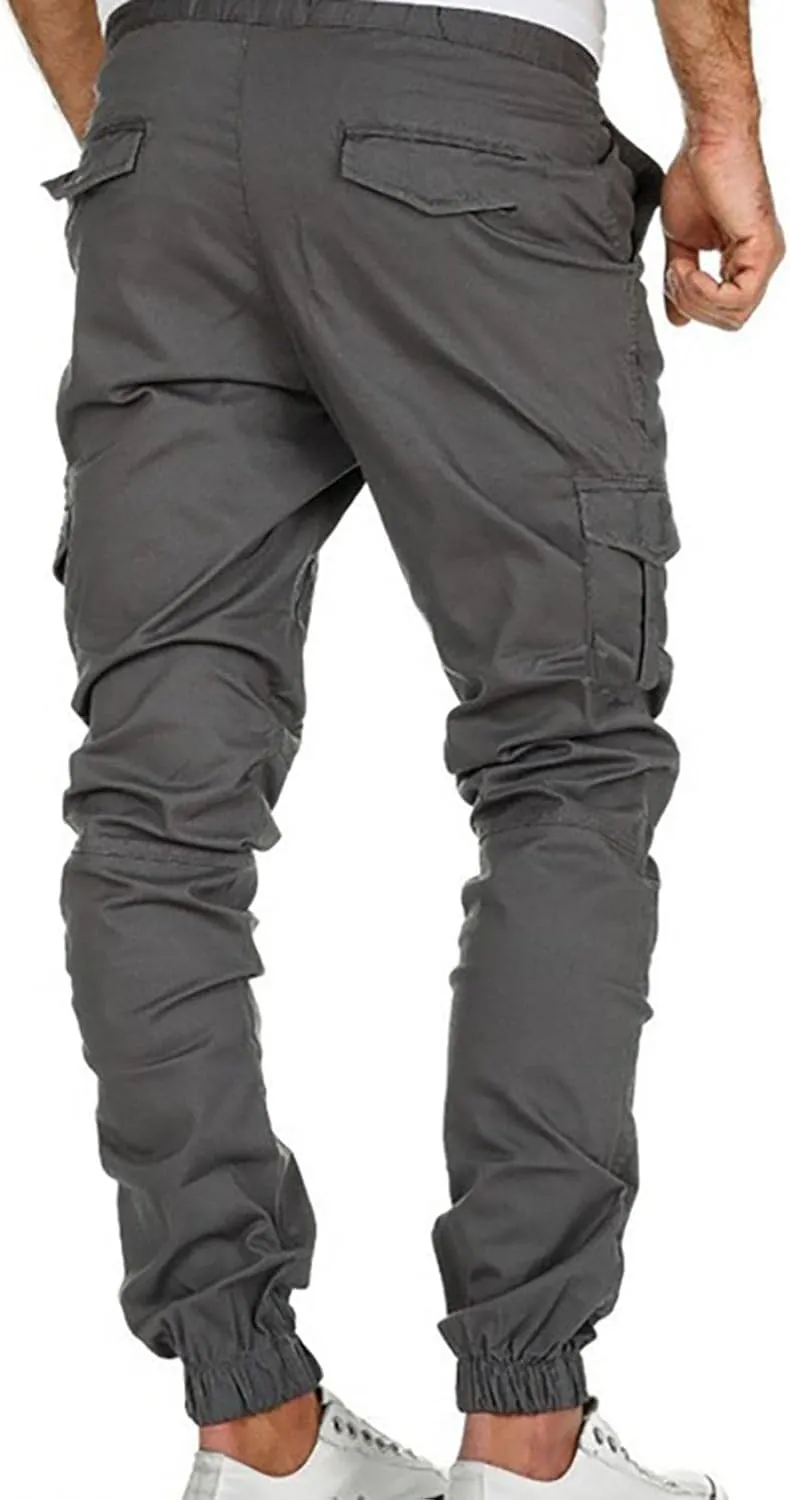 WUAI-Men Fashion Slim Fit Jogger Pants Drawstring Stretch Twill Cargo Athletic Workout Chino Utility Combat Pants with Pocket