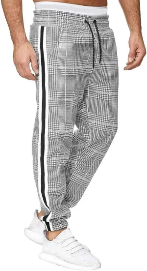 XUETON Mens Slim Fit Jogger Pants Tapered Workout Running Track Pants Drawstring Striped Chinos Comfort Flat Front Golf Work Trousers Athletic Sweatpants for Jogging Hiking Exercise Gym Workout Grey