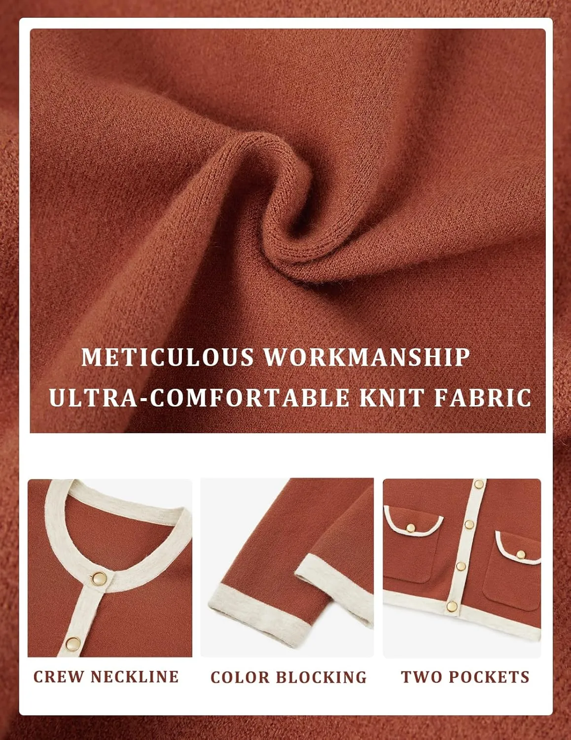 Yousify Womens Button Down Cardigan Long Sleeve Color Block Cropped Cardigan Sweaters Knit Blazer with Pockets