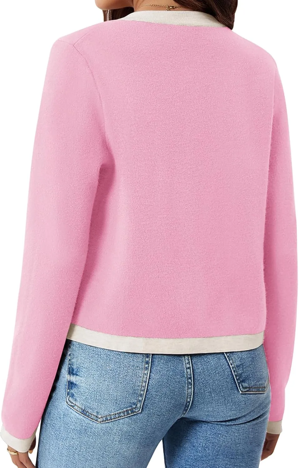Yousify Womens Button Down Cardigan Long Sleeve Color Block Cropped Cardigan Sweaters Knit Blazer with Pockets