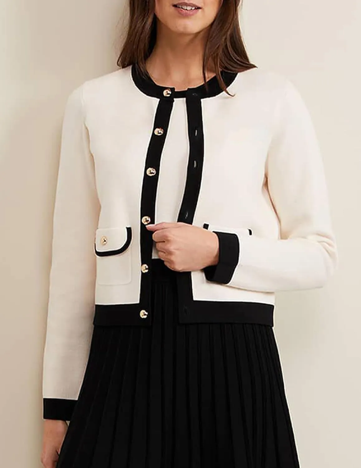 Yousify Womens Button Down Cardigan Long Sleeve Color Block Cropped Cardigan Sweaters Knit Blazer with Pockets