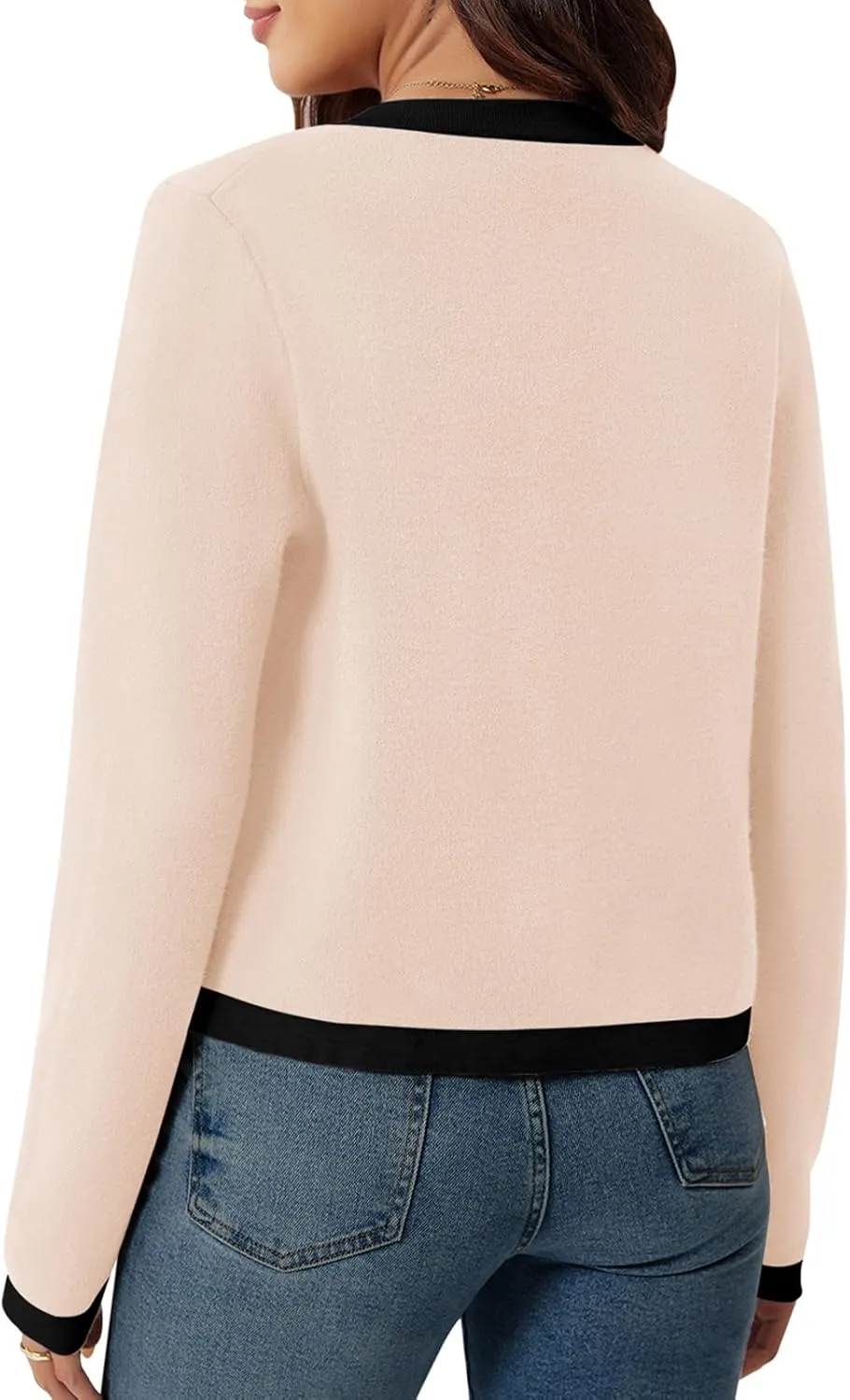 Yousify Womens Button Down Cardigan Long Sleeve Color Block Cropped Cardigan Sweaters Knit Blazer with Pockets