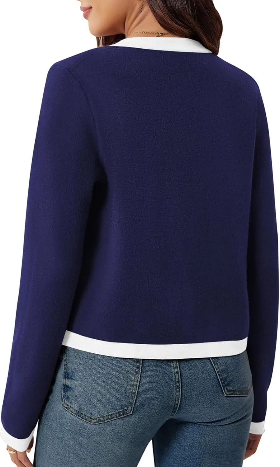 Yousify Womens Button Down Cardigan Long Sleeve Color Block Cropped Cardigan Sweaters Knit Blazer with Pockets