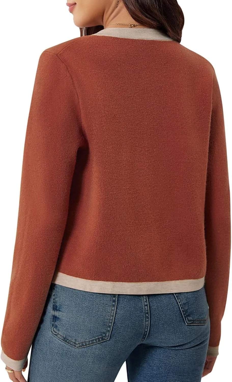 Yousify Womens Button Down Cardigan Long Sleeve Color Block Cropped Cardigan Sweaters Knit Blazer with Pockets