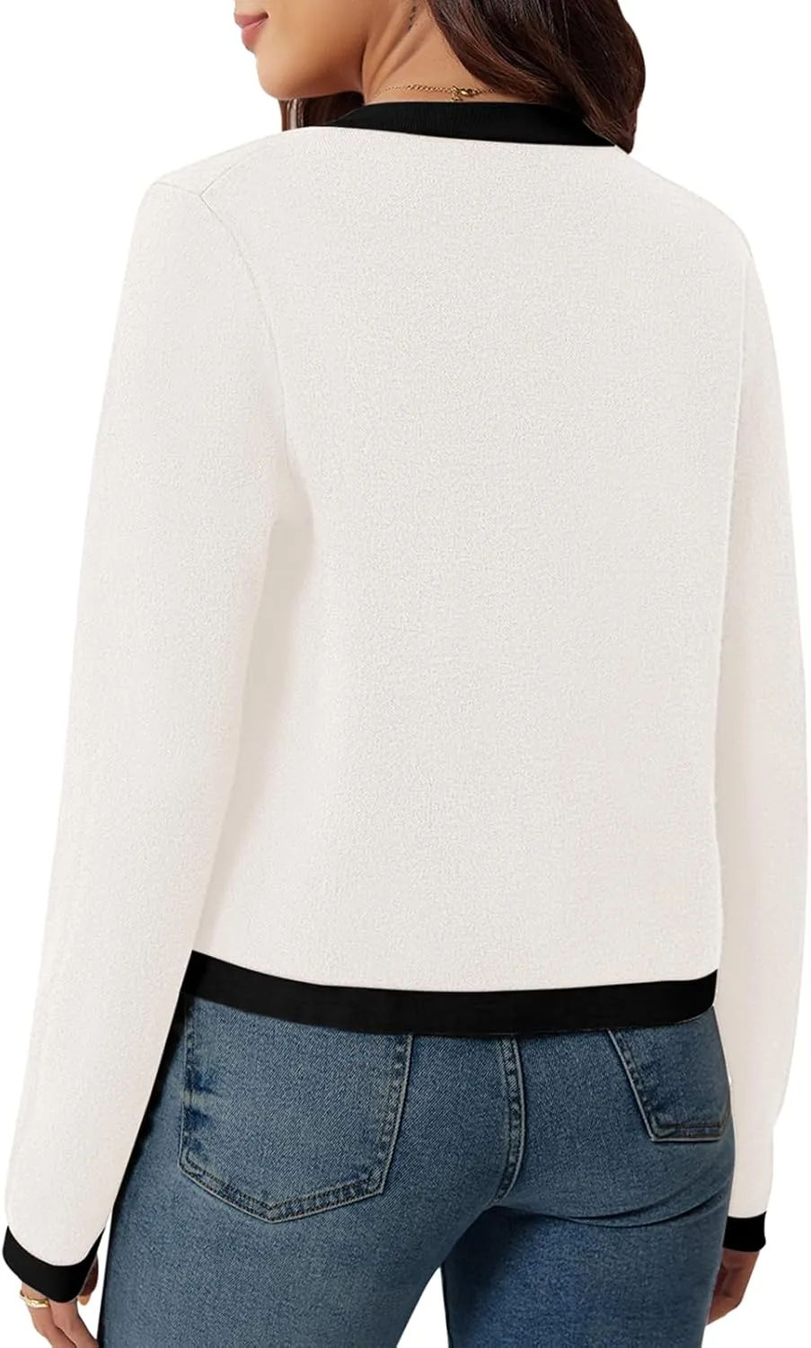 Yousify Womens Button Down Cardigan Long Sleeve Color Block Cropped Cardigan Sweaters Knit Blazer with Pockets