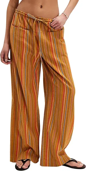 Ythomm Womens Striped Wide Leg Trousers Y2k Plaid Print Drawstring High Waist Casual Pants Boho Baggy Check Pants with Pocket
