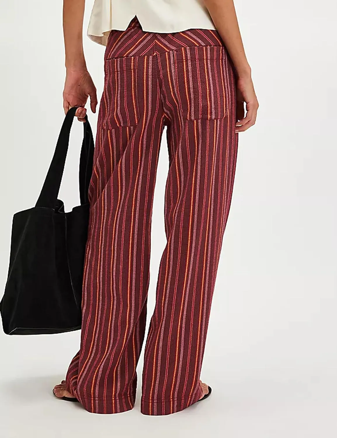 Ythomm Womens Striped Wide Leg Trousers Y2k Plaid Print Drawstring High Waist Casual Pants Boho Baggy Check Pants with Pocket