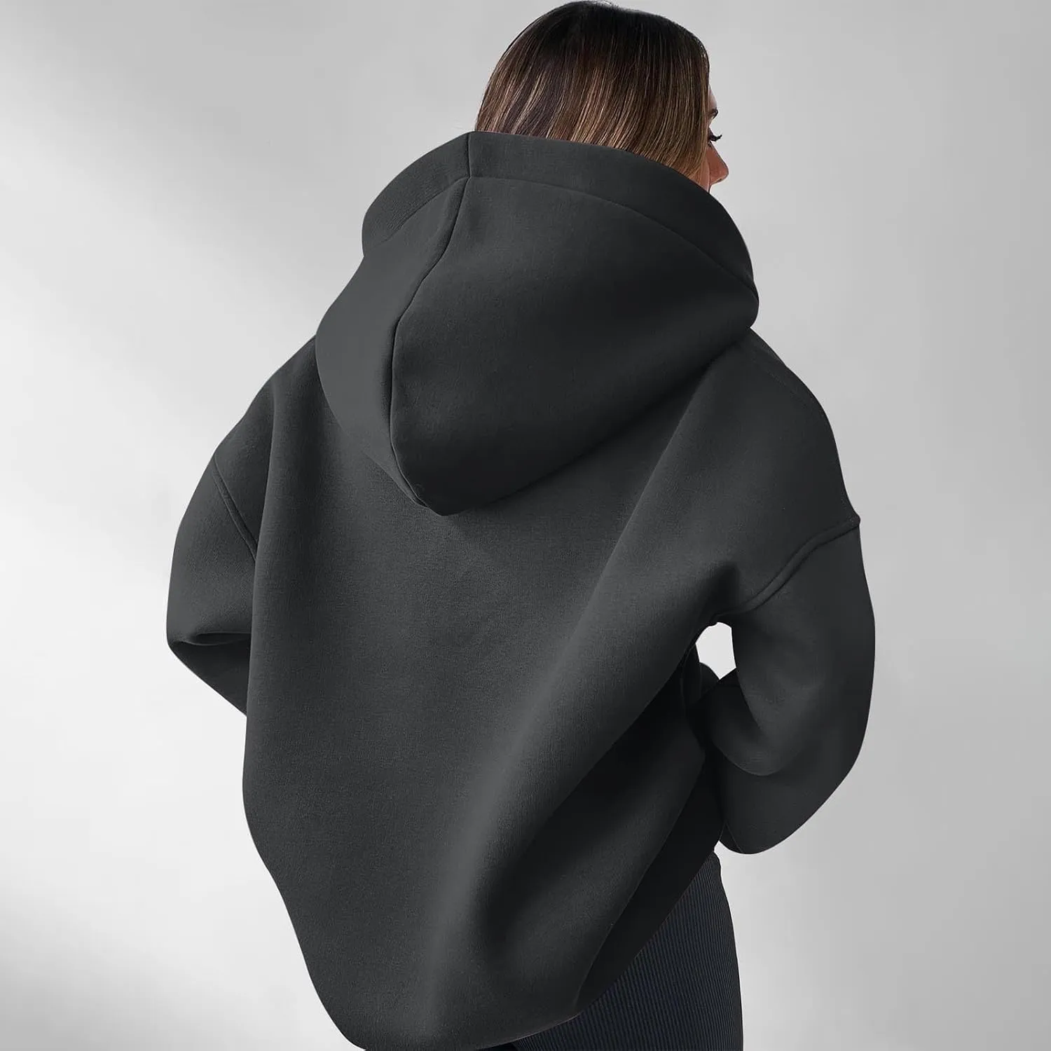 YUHGODO Womens Casual Oversized Hoodies V Neck Long Sleeve Loose Pullovers Sweatshirts Active Preppy Hoodie for Teen Girls