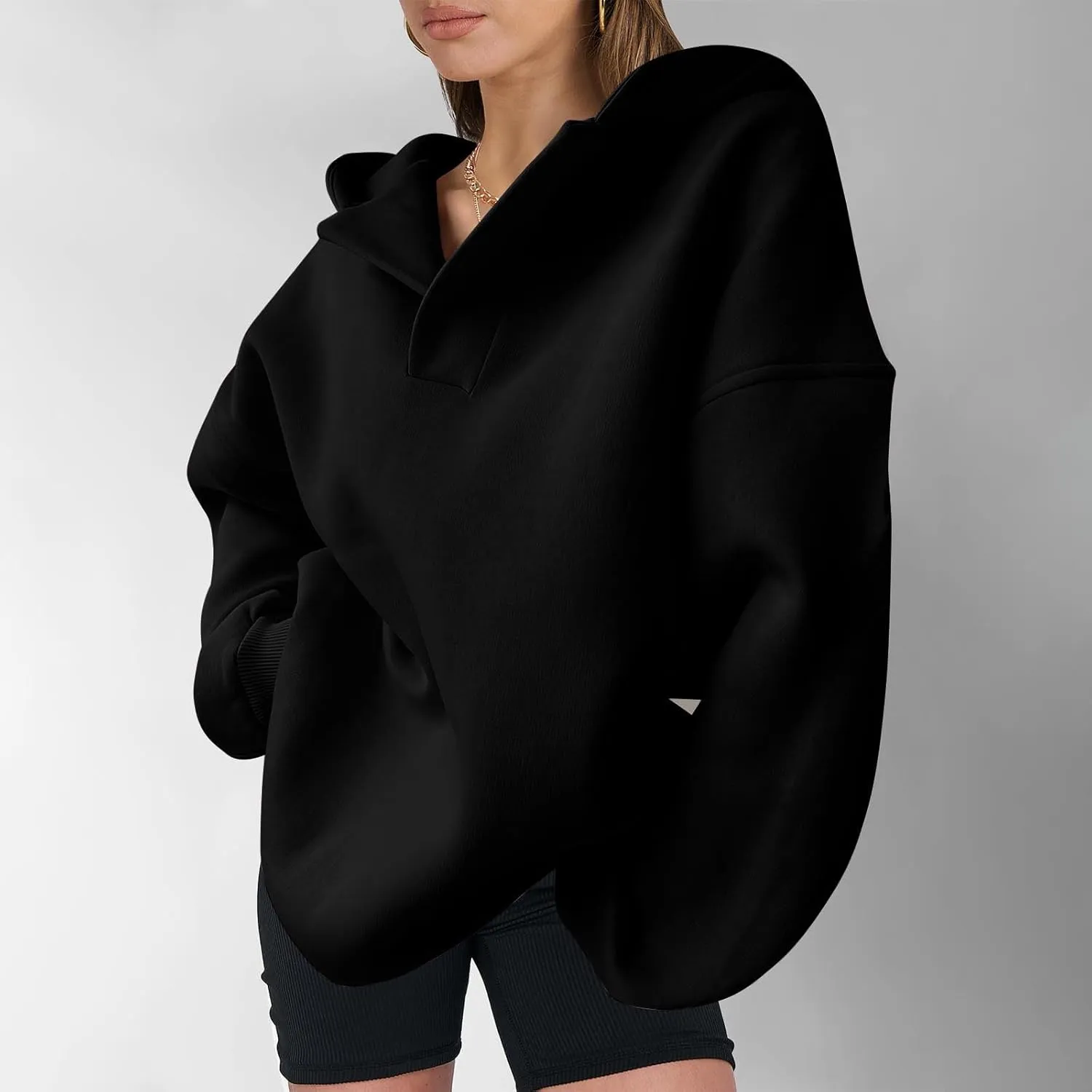 YUHGODO Womens Casual Oversized Hoodies V Neck Long Sleeve Loose Pullovers Sweatshirts Active Preppy Hoodie for Teen Girls