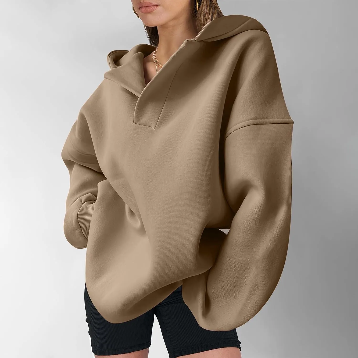 YUHGODO Womens Casual Oversized Hoodies V Neck Long Sleeve Loose Pullovers Sweatshirts Active Preppy Hoodie for Teen Girls