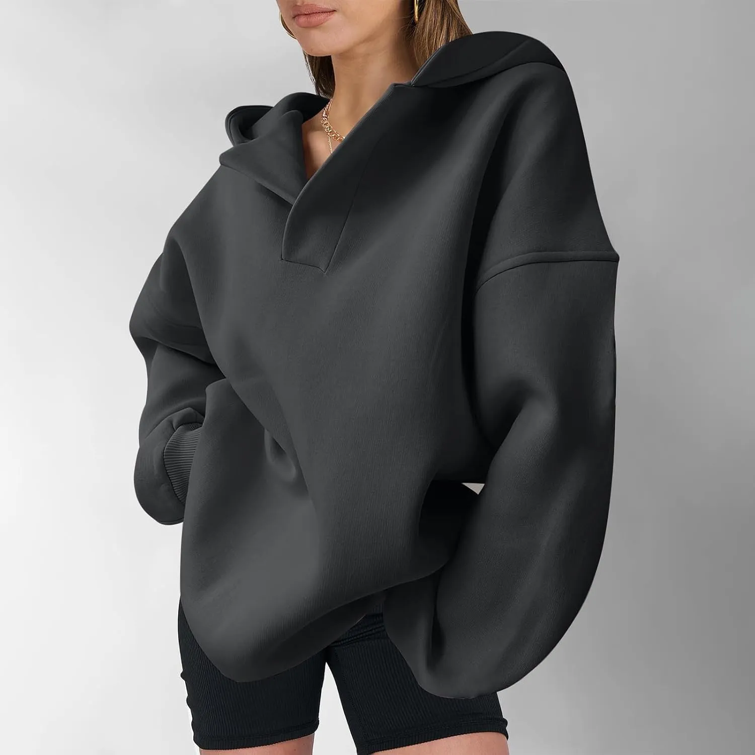 YUHGODO Womens Casual Oversized Hoodies V Neck Long Sleeve Loose Pullovers Sweatshirts Active Preppy Hoodie for Teen Girls