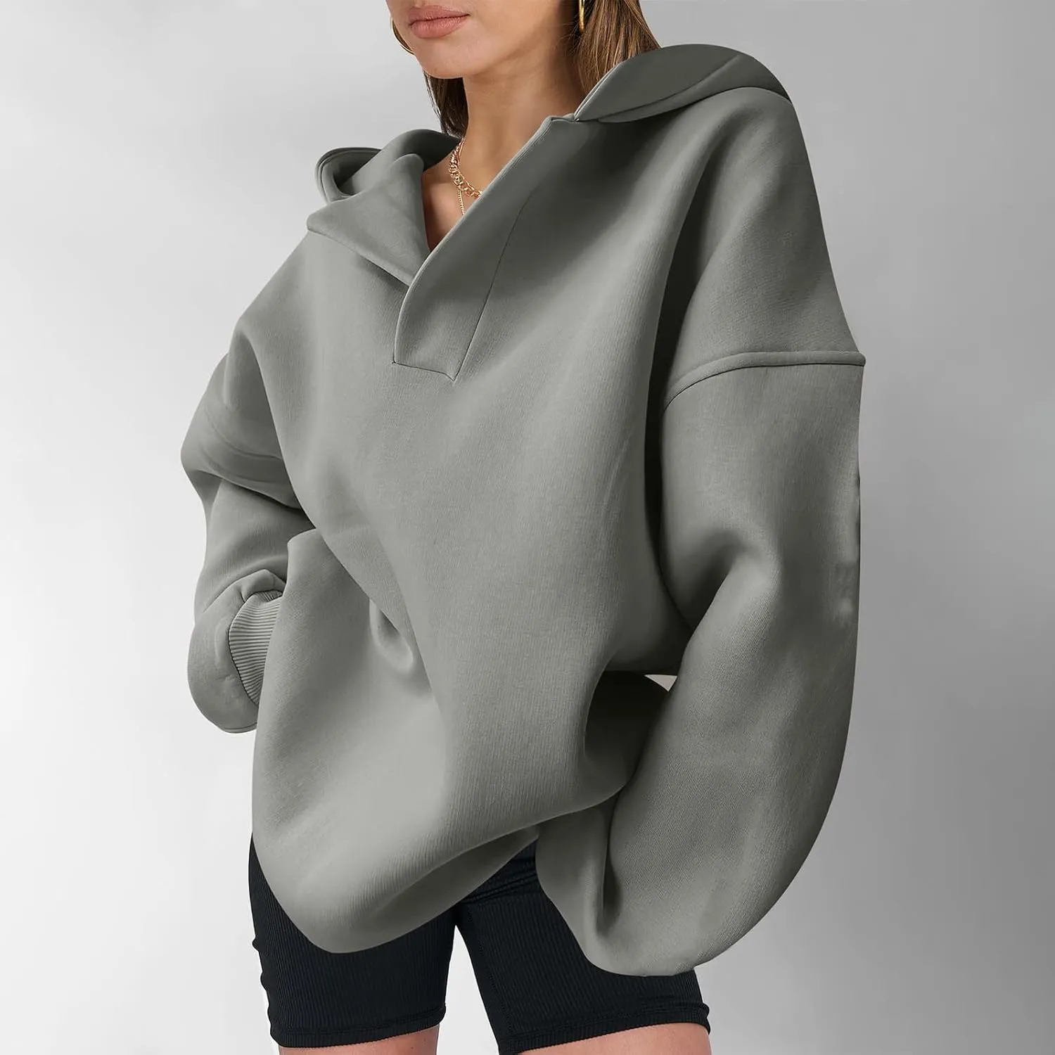 YUHGODO Womens Casual Oversized Hoodies V Neck Long Sleeve Loose Pullovers Sweatshirts Active Preppy Hoodie for Teen Girls