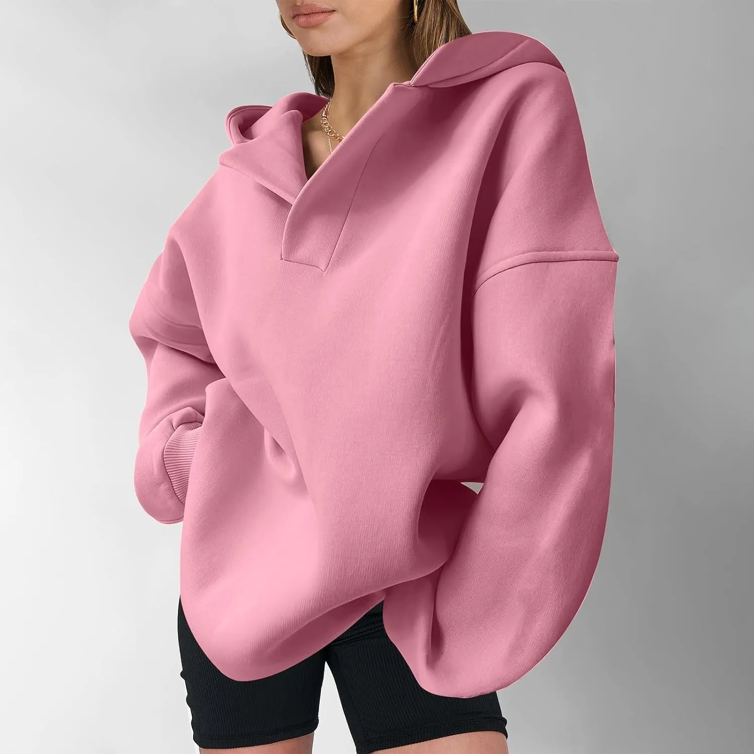 YUHGODO Womens Casual Oversized Hoodies V Neck Long Sleeve Loose Pullovers Sweatshirts Active Preppy Hoodie for Teen Girls