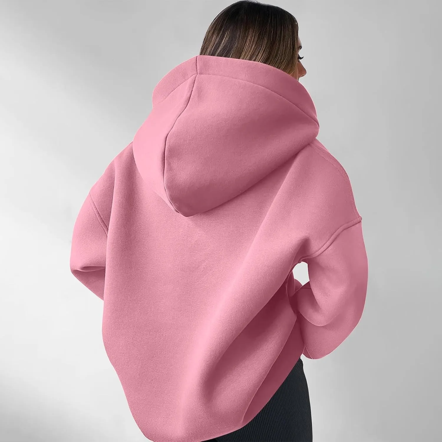 YUHGODO Womens Casual Oversized Hoodies V Neck Long Sleeve Loose Pullovers Sweatshirts Active Preppy Hoodie for Teen Girls