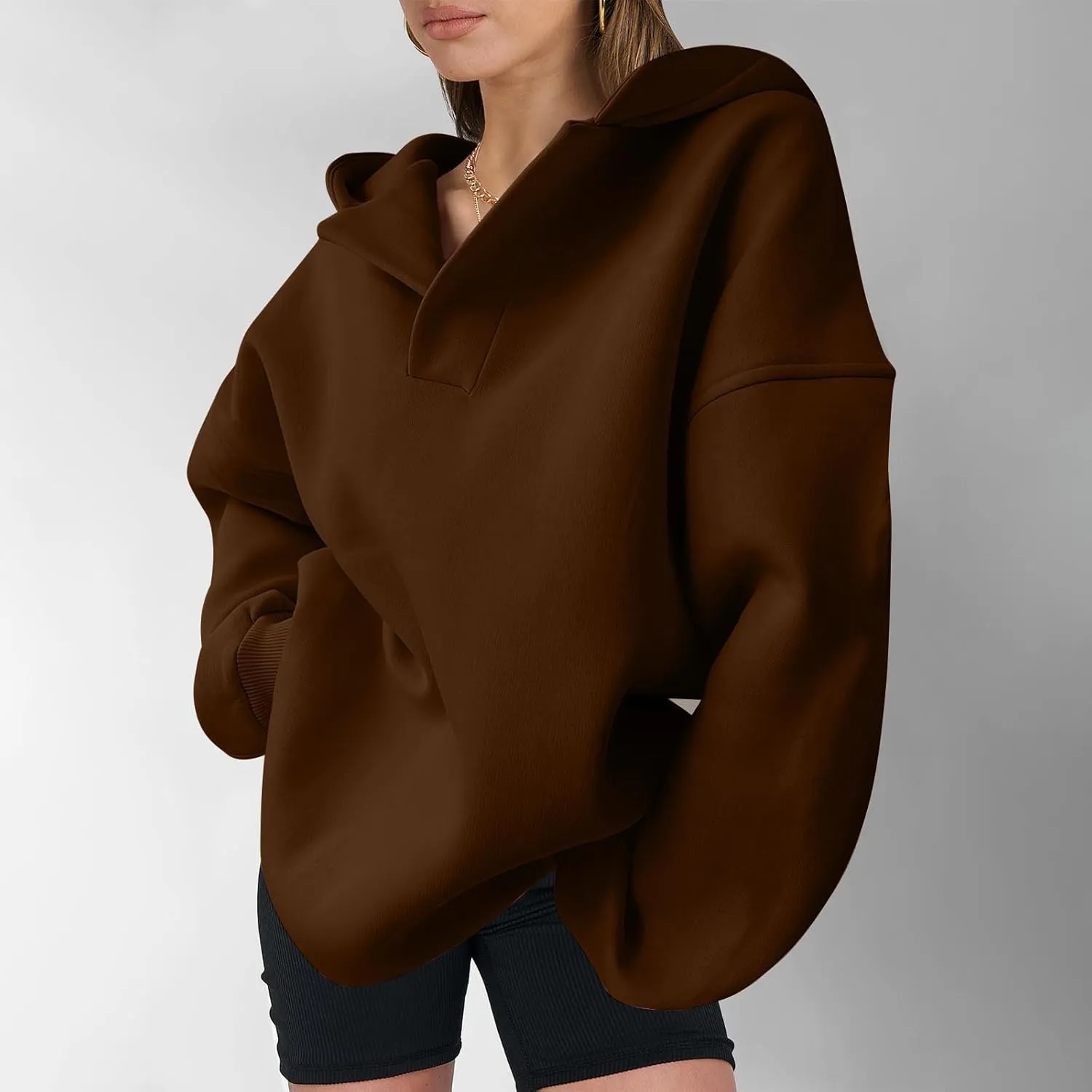YUHGODO Womens Casual Oversized Hoodies V Neck Long Sleeve Loose Pullovers Sweatshirts Active Preppy Hoodie for Teen Girls