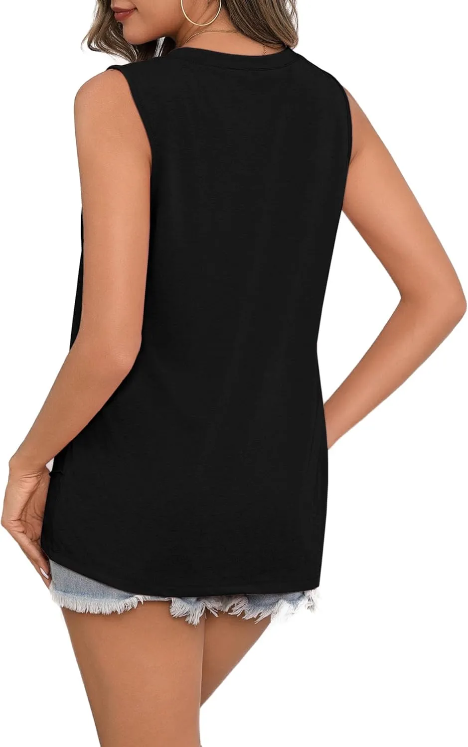 Zeagoo Beach Vacation Clothes for Women Pleated High Neck Flowy Sleeveless Tank Tops Summer Loose Fit Tunic Blouses