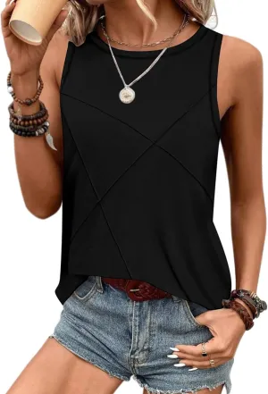 Zeagoo Beach Vacation Clothes for Women Pleated High Neck Flowy Sleeveless Tank Tops Summer Loose Fit Tunic Blouses