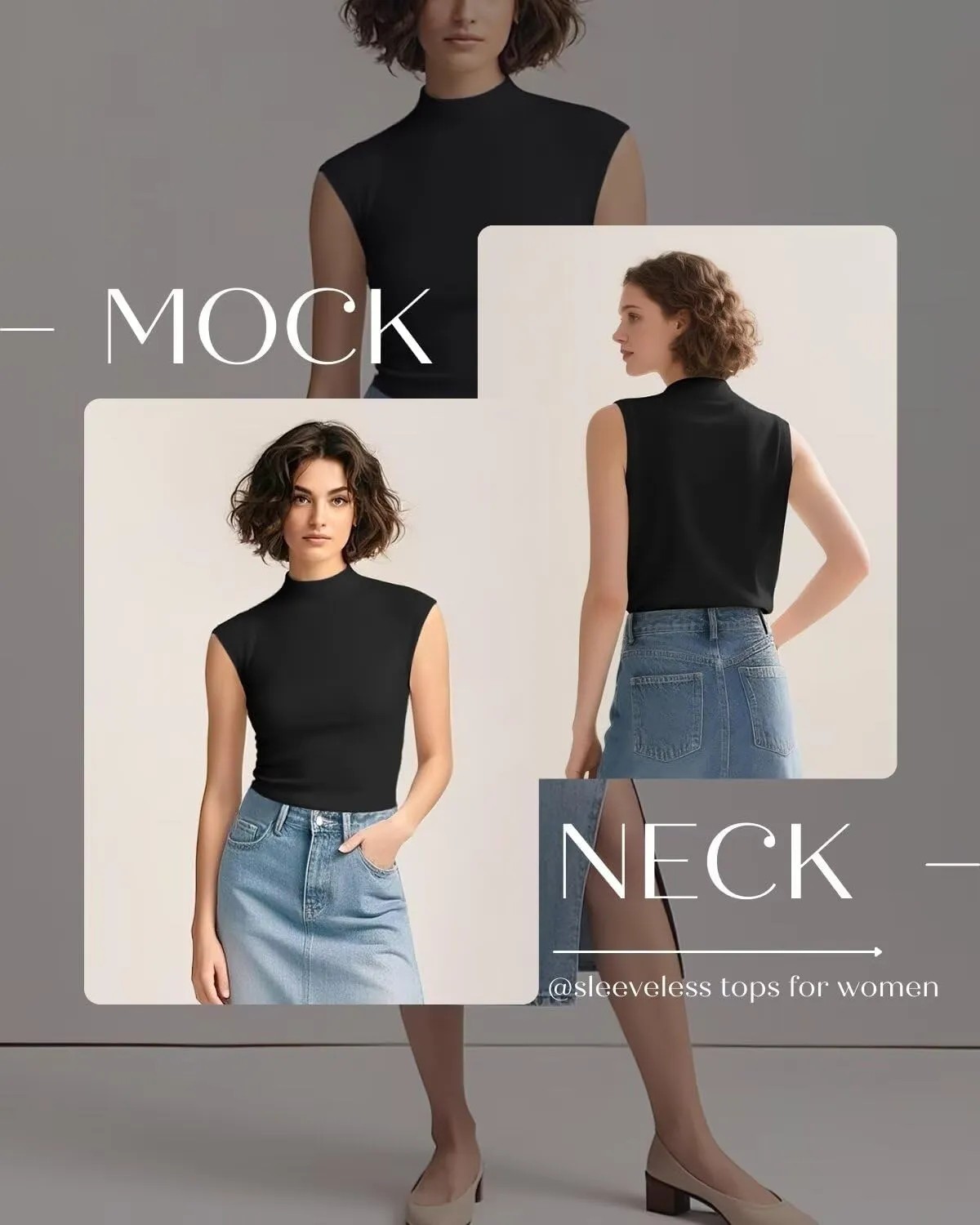 Zengjo Sleeveless Tops for Women - Mock Neck Fitted Tank Top, Ribbed Knit Layering Shirt for Work or Casual