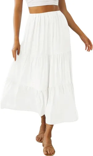 ZESICA Women's 2025 Summer Plaid Flower Elastic High Waist Flowy A Line Maxi Skirt with Pockets