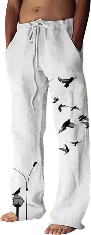ZYXTIM Chinese Art Print Casual Pants for Men Plus Size Vintage Graphic Spring Summer Trousers Casual Lounge Bttoms Big&Tall